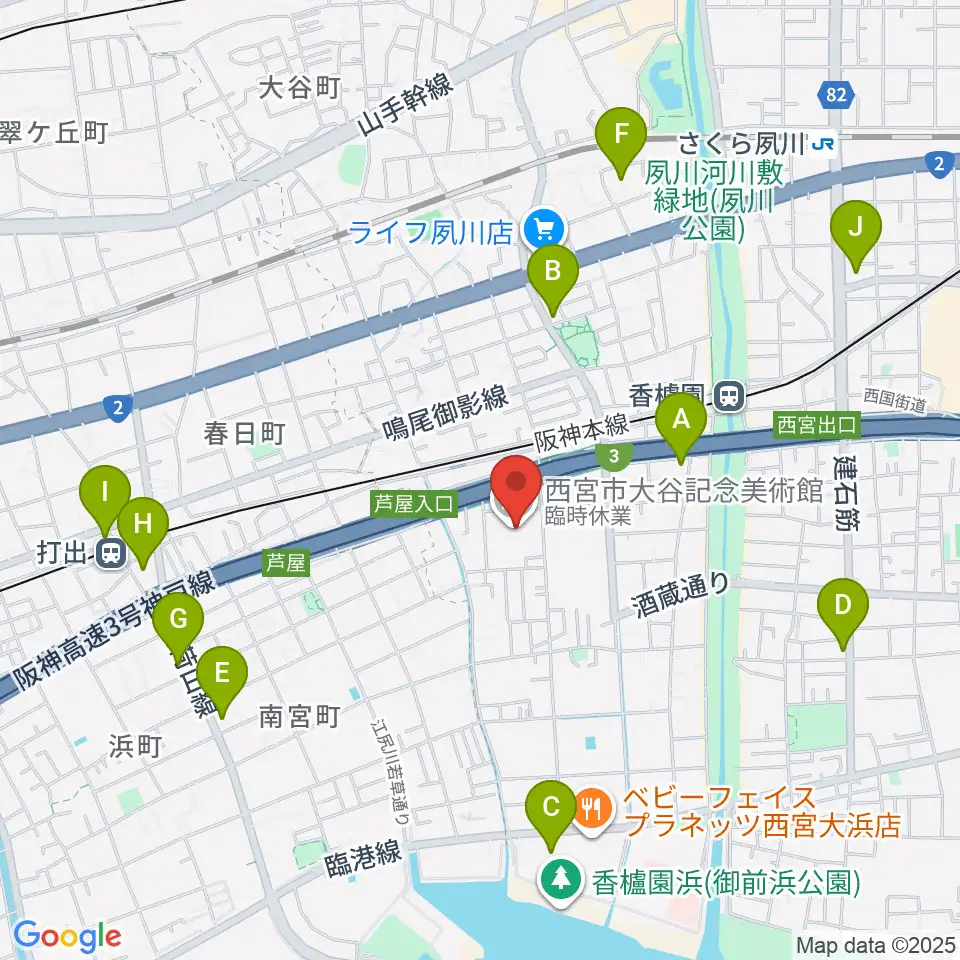 西宮市大谷記念美術館周辺のコンビニエンスストア一覧地図