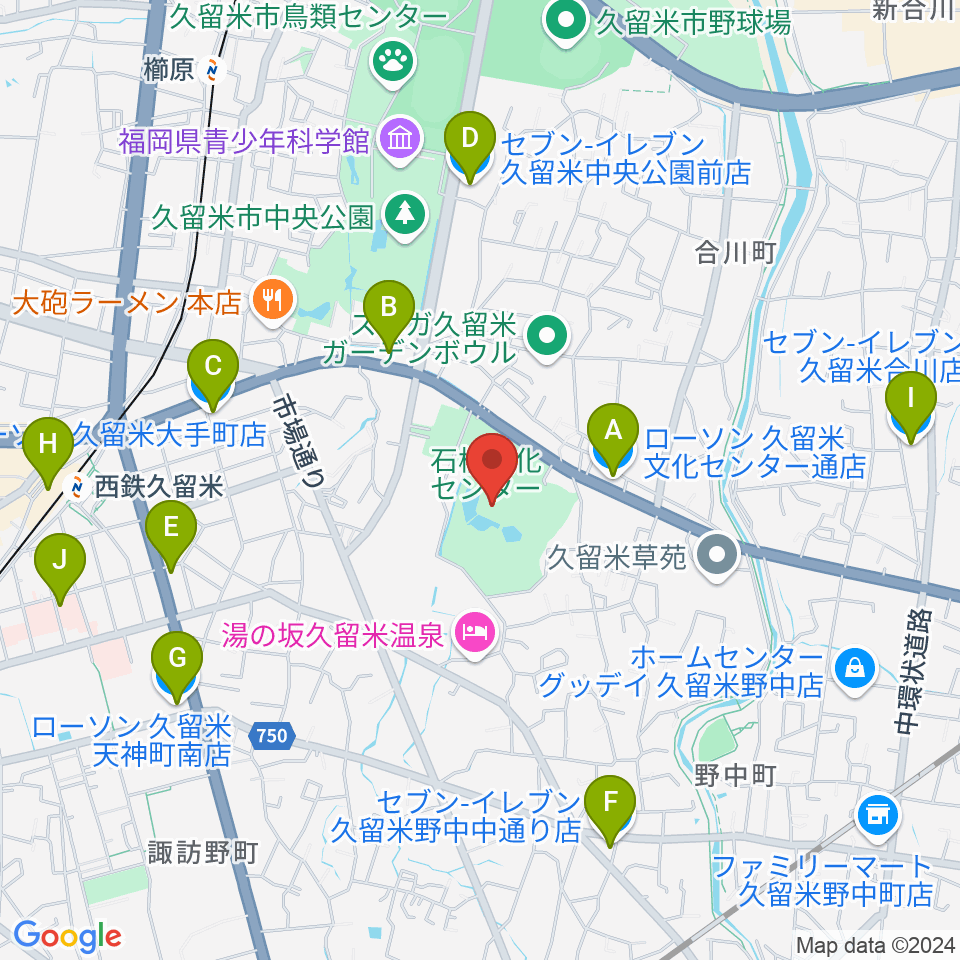 久留米市美術館周辺のコンビニエンスストア一覧地図