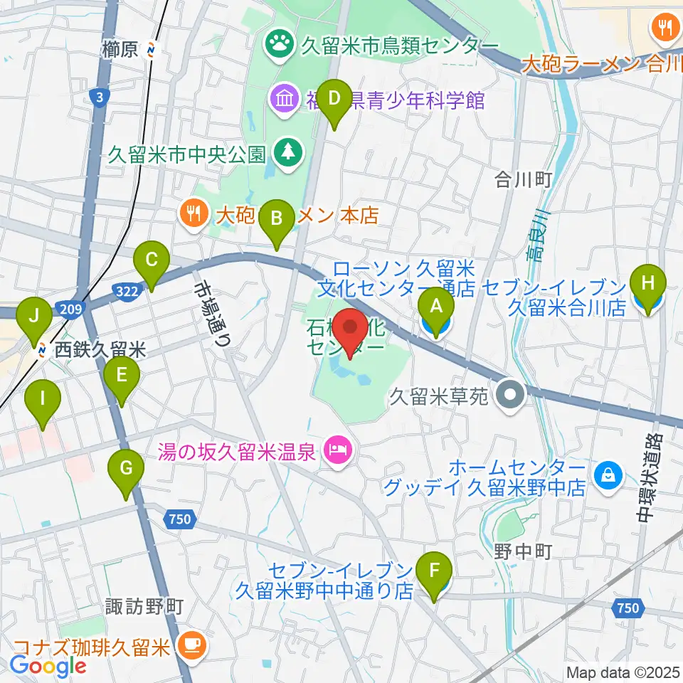 久留米市美術館周辺のコンビニエンスストア一覧地図