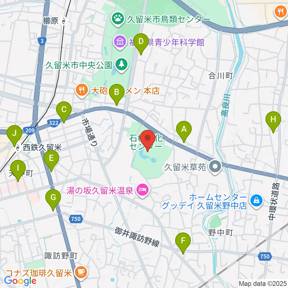 久留米市美術館周辺のコンビニエンスストア一覧地図