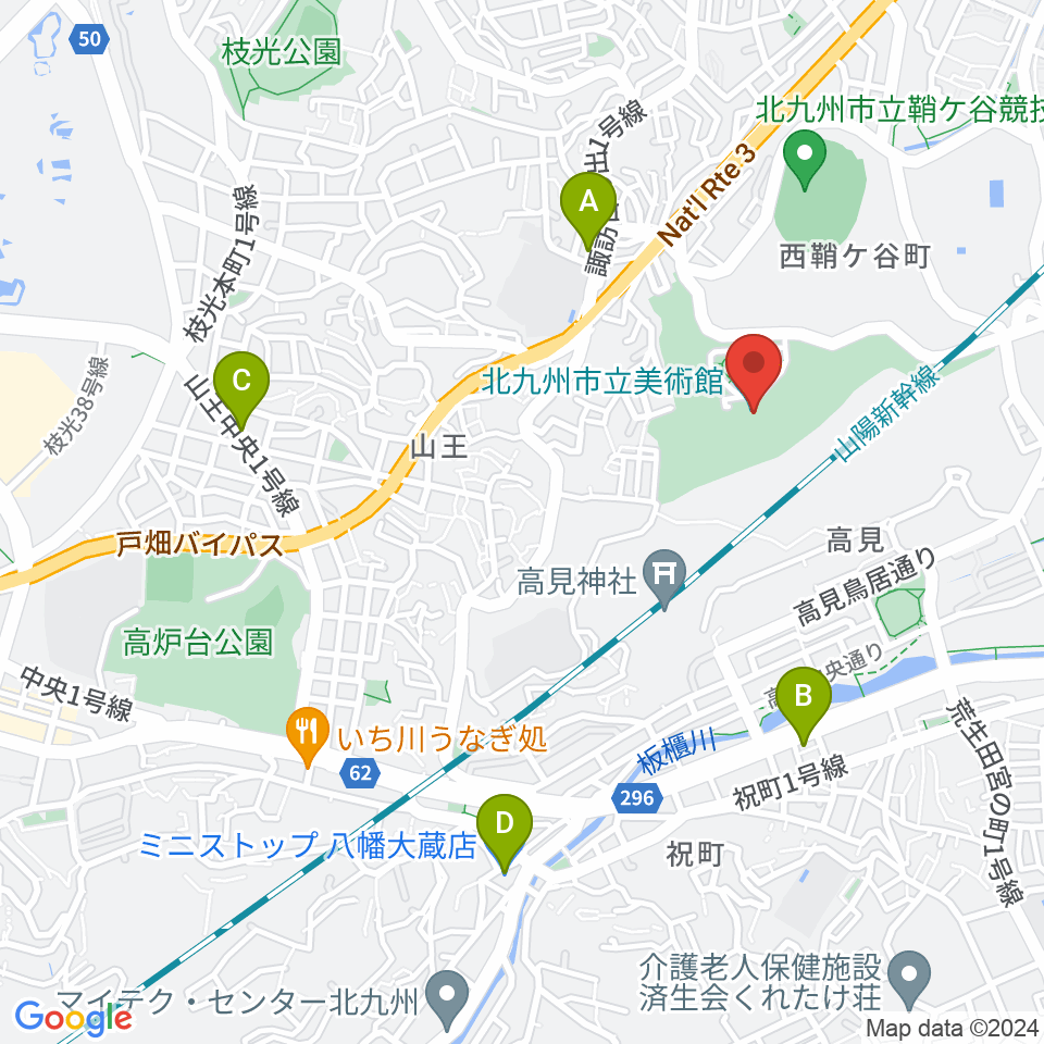 北九州市立美術館周辺のコンビニエンスストア一覧地図