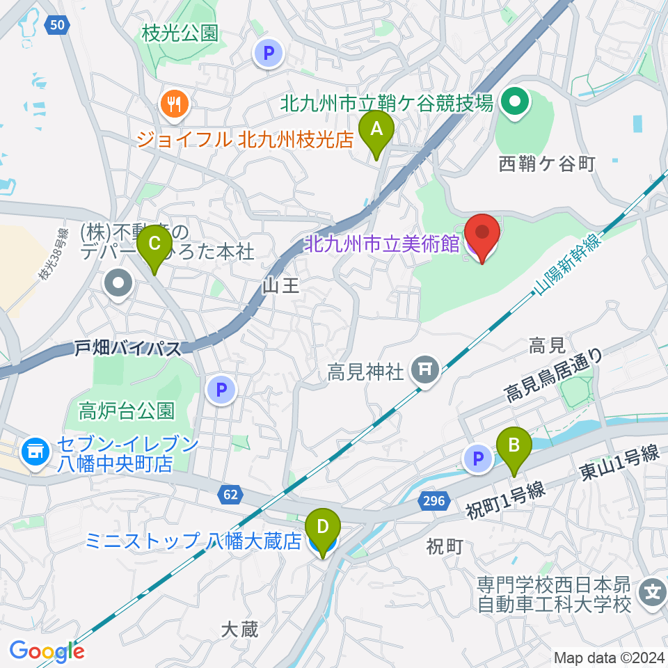 北九州市立美術館周辺のコンビニエンスストア一覧地図