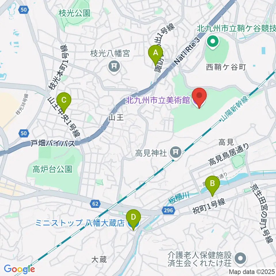 北九州市立美術館周辺のコンビニエンスストア一覧地図