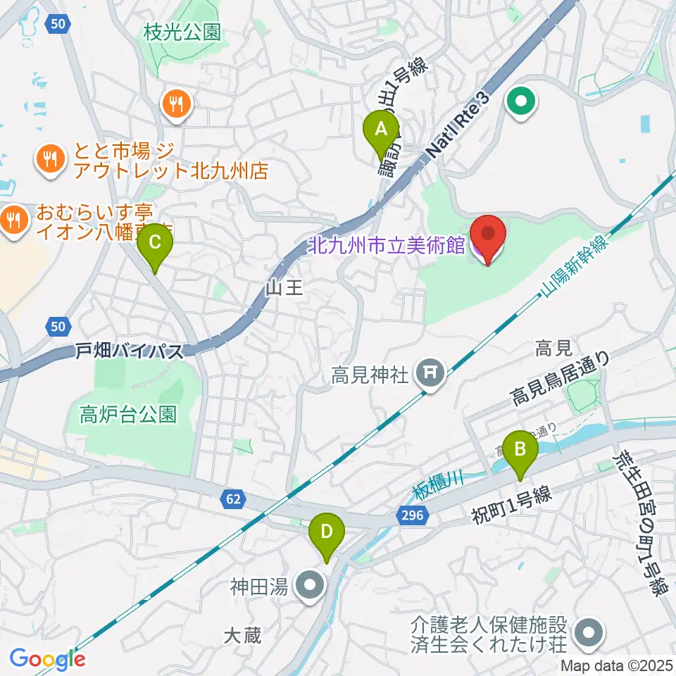 北九州市立美術館周辺のコンビニエンスストア一覧地図