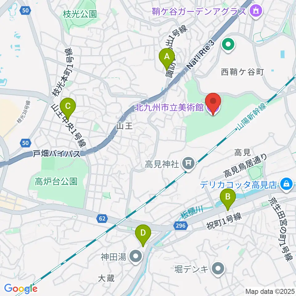 北九州市立美術館周辺のコンビニエンスストア一覧地図
