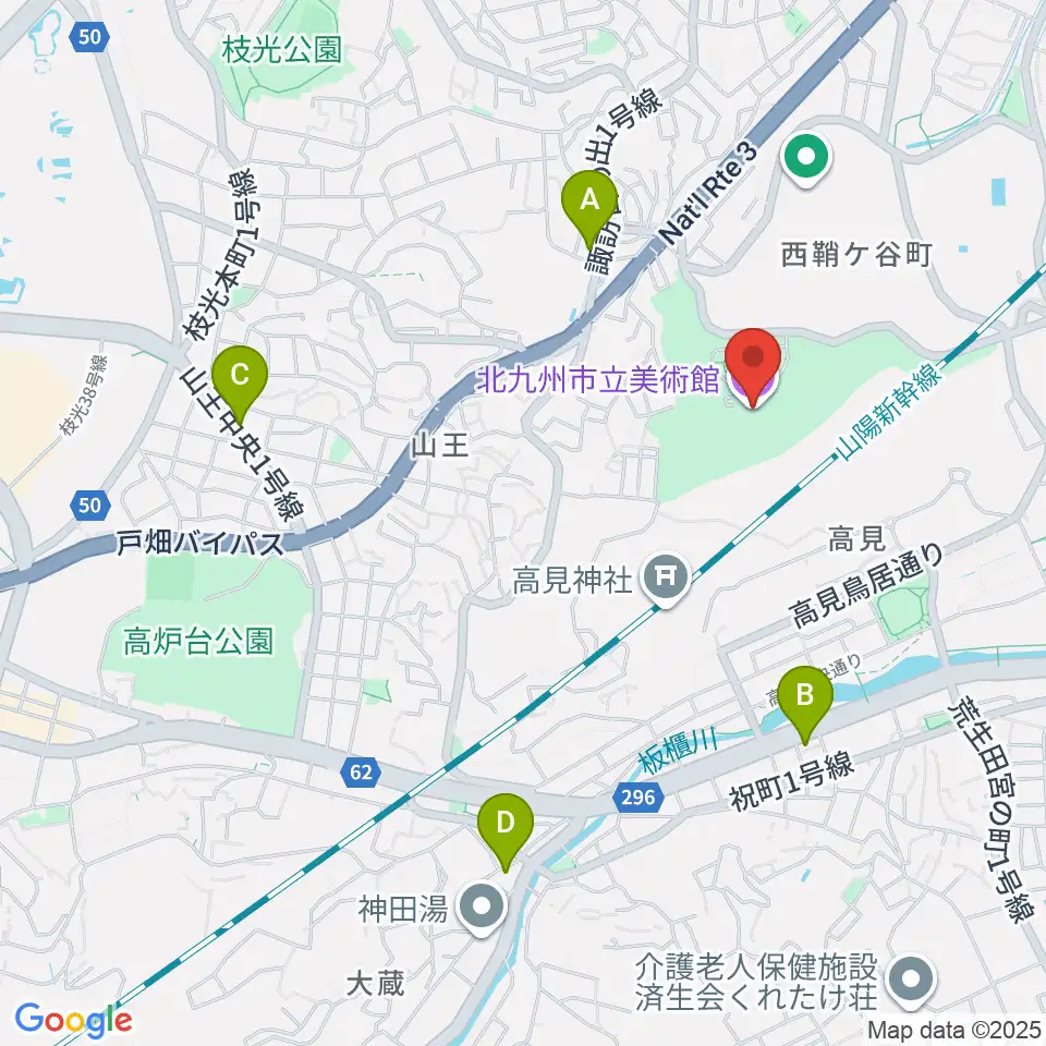 北九州市立美術館周辺のコンビニエンスストア一覧地図
