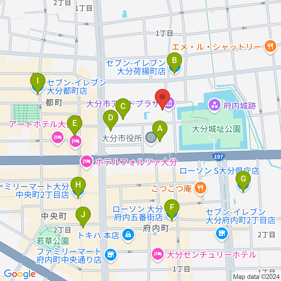 大分市アートプラザ周辺のコンビニエンスストア一覧地図