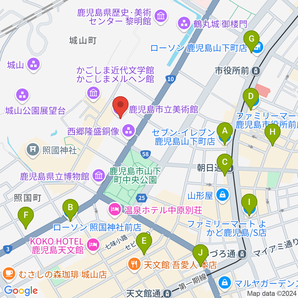 鹿児島市立美術館周辺のコンビニエンスストア一覧地図