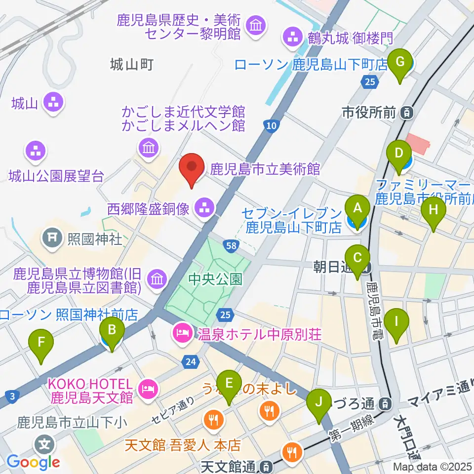 鹿児島市立美術館周辺のコンビニエンスストア一覧地図