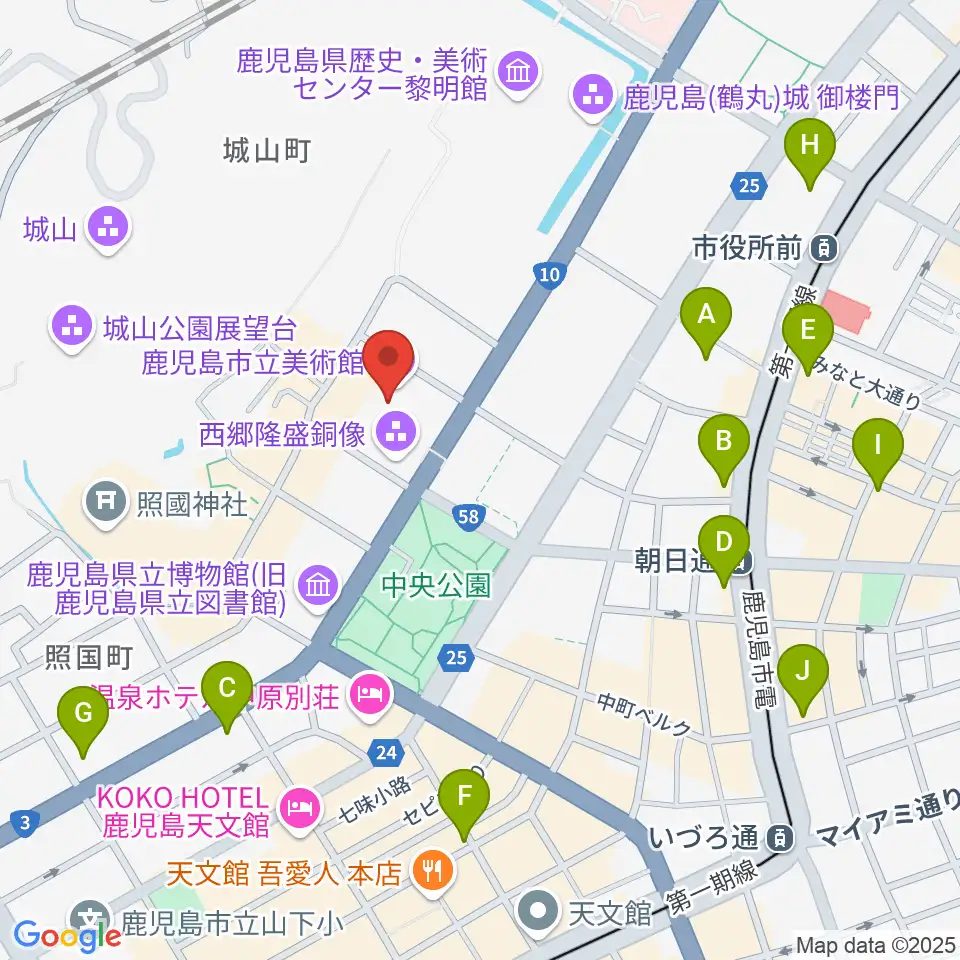 鹿児島市立美術館周辺のコンビニエンスストア一覧地図