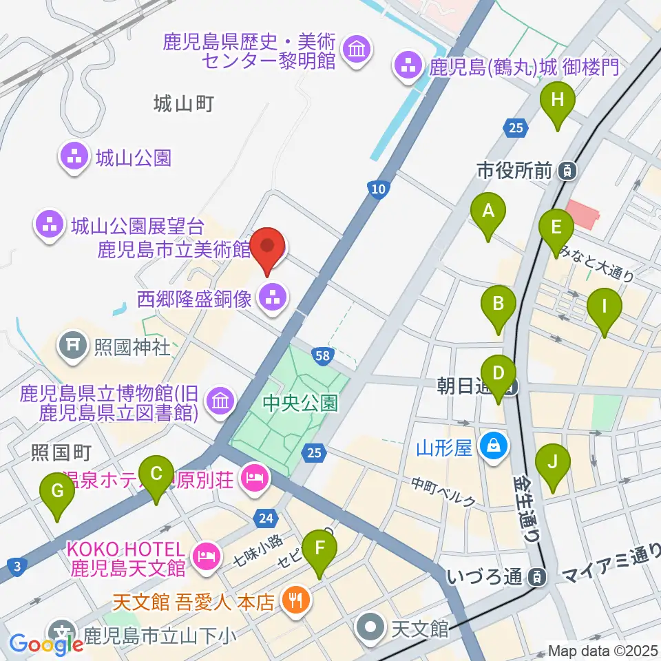 鹿児島市立美術館周辺のコンビニエンスストア一覧地図