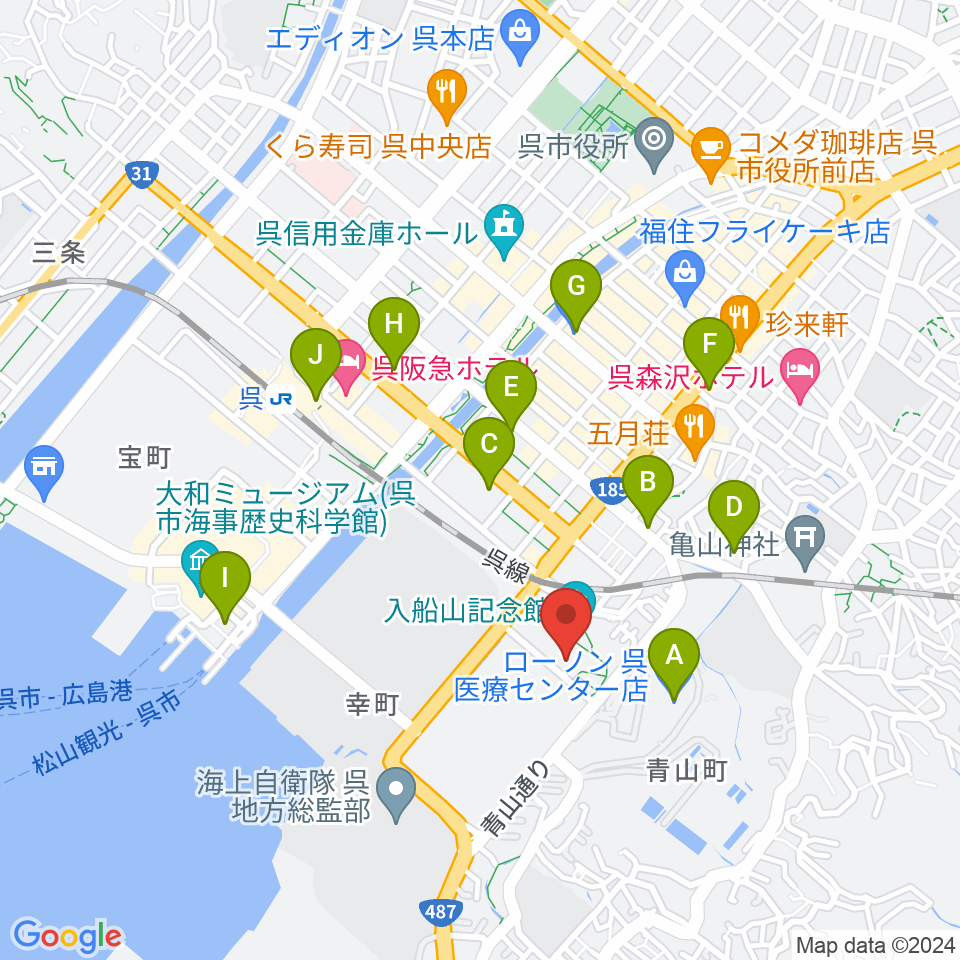 呉市立美術館周辺のコンビニエンスストア一覧地図