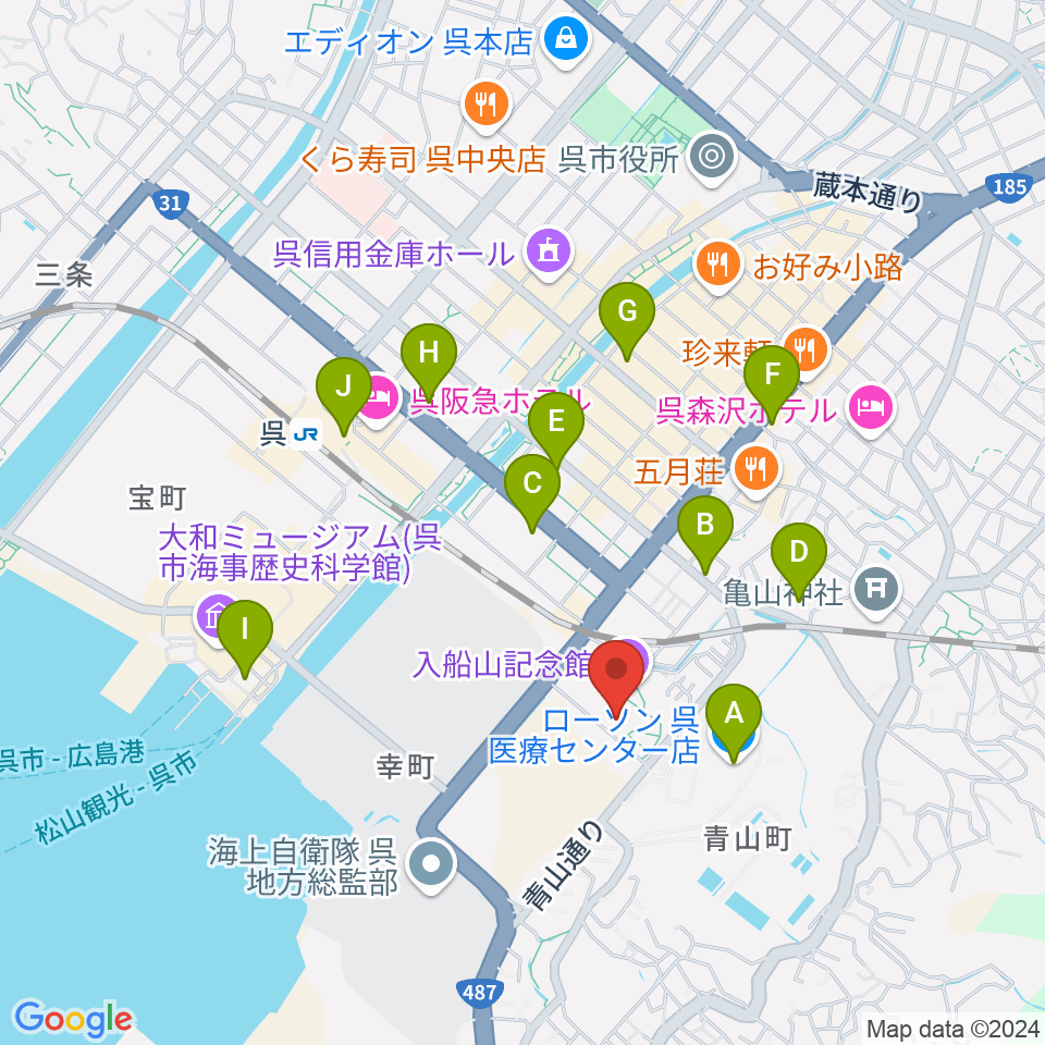 呉市立美術館周辺のコンビニエンスストア一覧地図