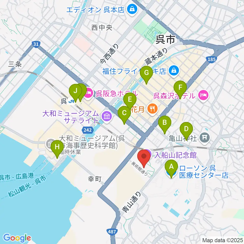 呉市立美術館周辺のコンビニエンスストア一覧地図