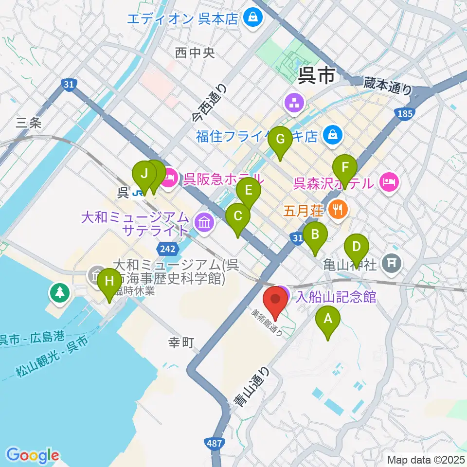 呉市立美術館周辺のコンビニエンスストア一覧地図