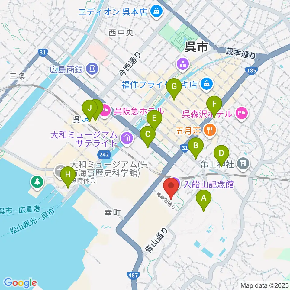 呉市立美術館周辺のコンビニエンスストア一覧地図