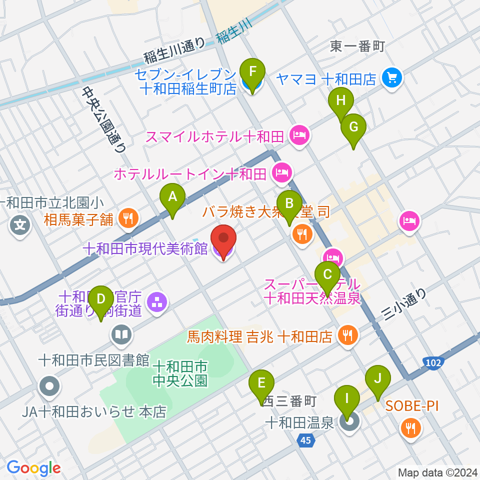 十和田市現代美術館周辺のコンビニエンスストア一覧地図