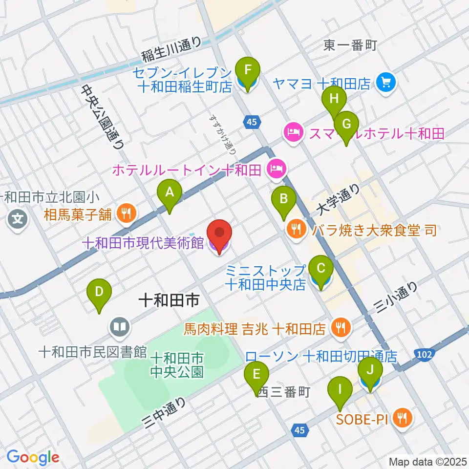 十和田市現代美術館周辺のコンビニエンスストア一覧地図