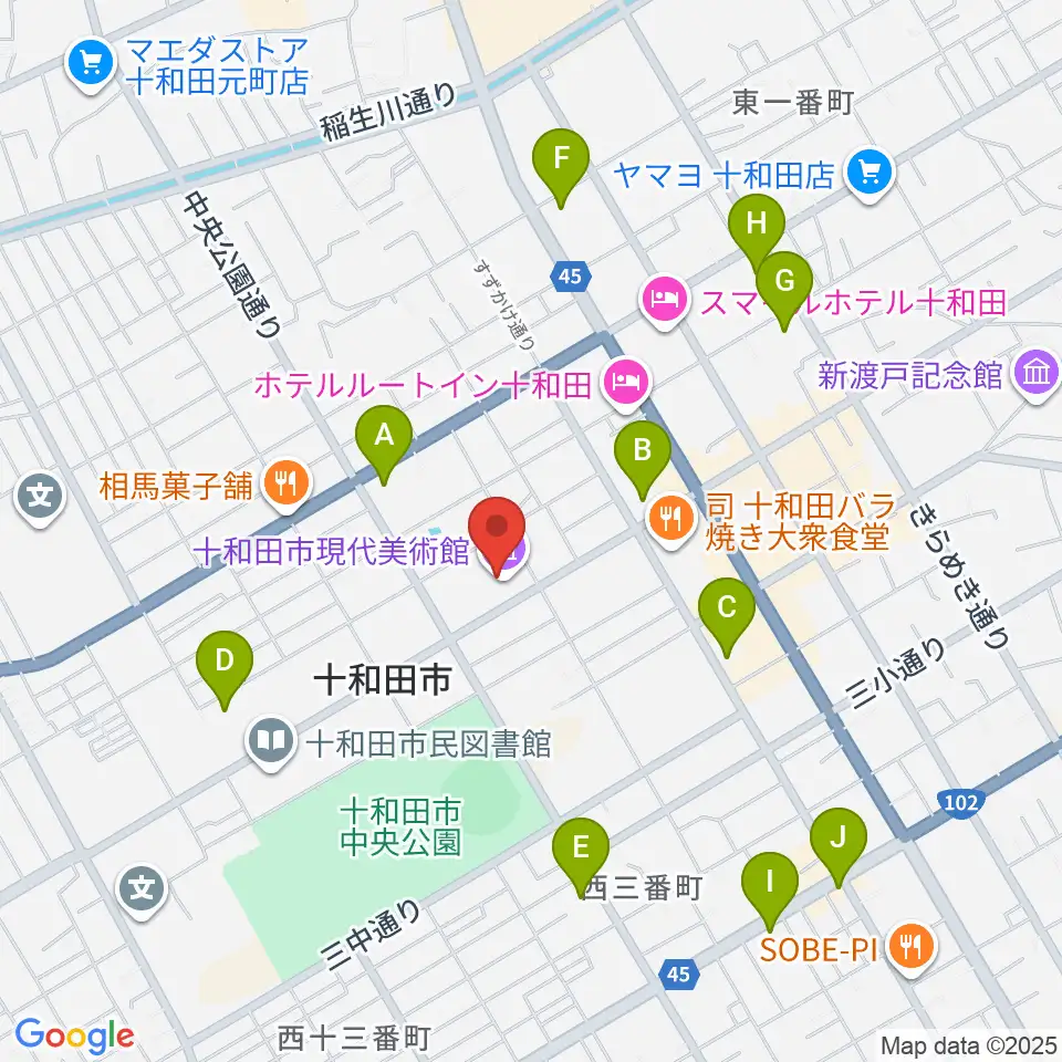 十和田市現代美術館周辺のコンビニエンスストア一覧地図