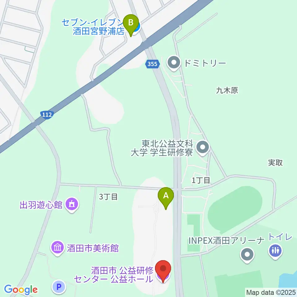 酒田市公益ホール周辺のコンビニエンスストア一覧地図