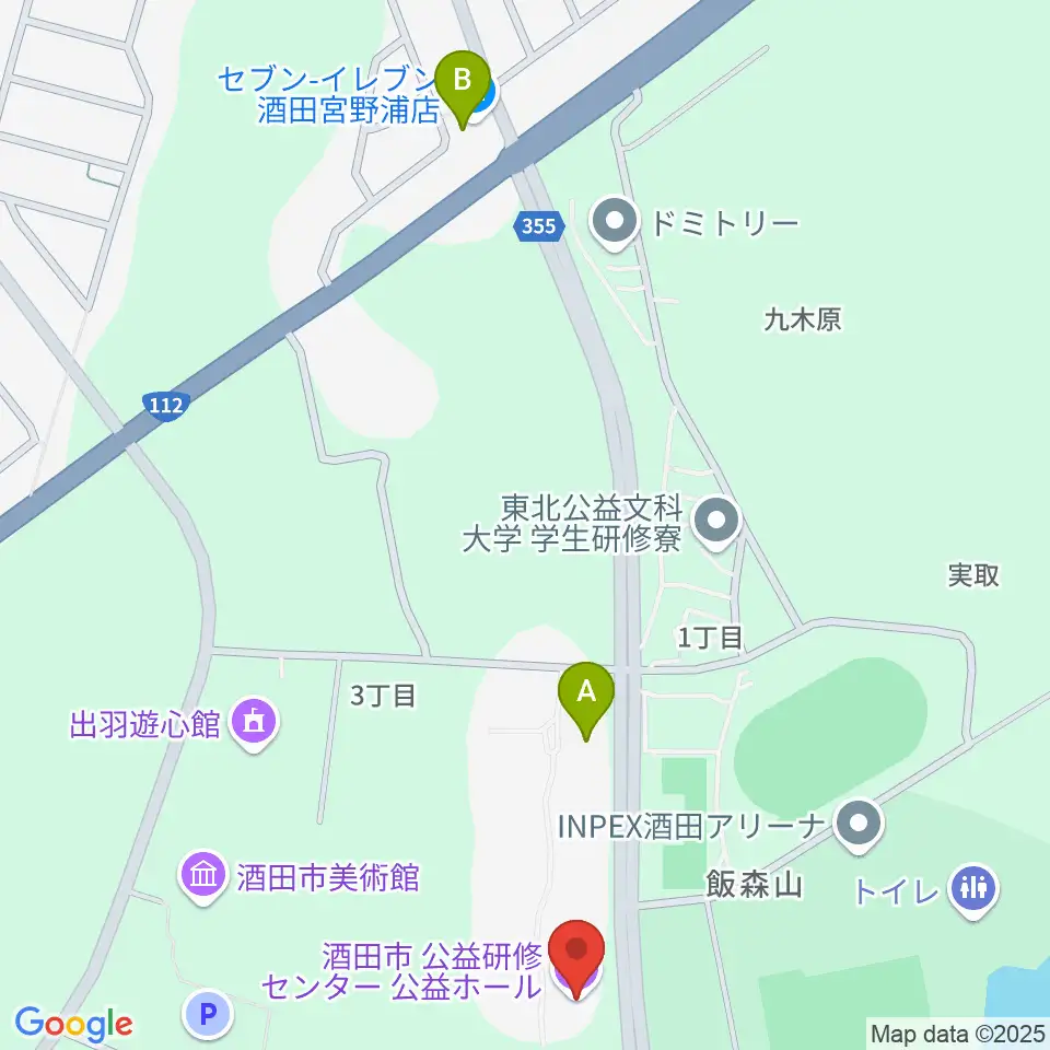 酒田市公益ホール周辺のコンビニエンスストア一覧地図