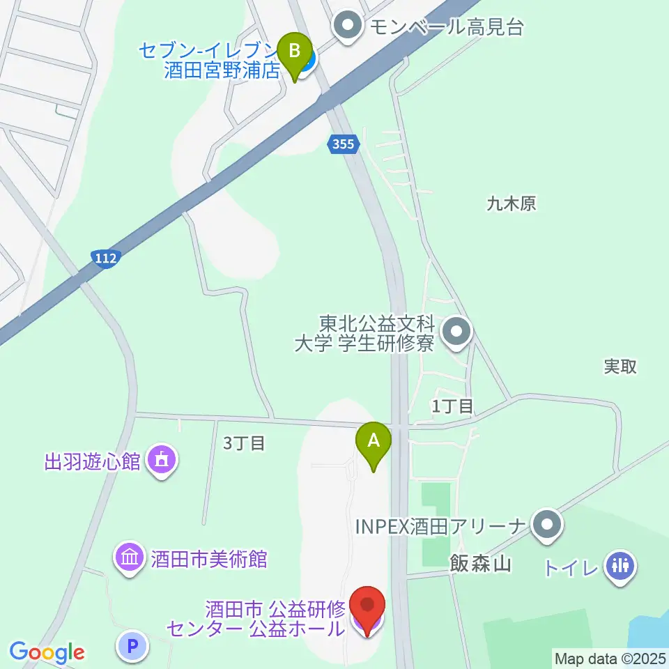 酒田市公益ホール周辺のコンビニエンスストア一覧地図