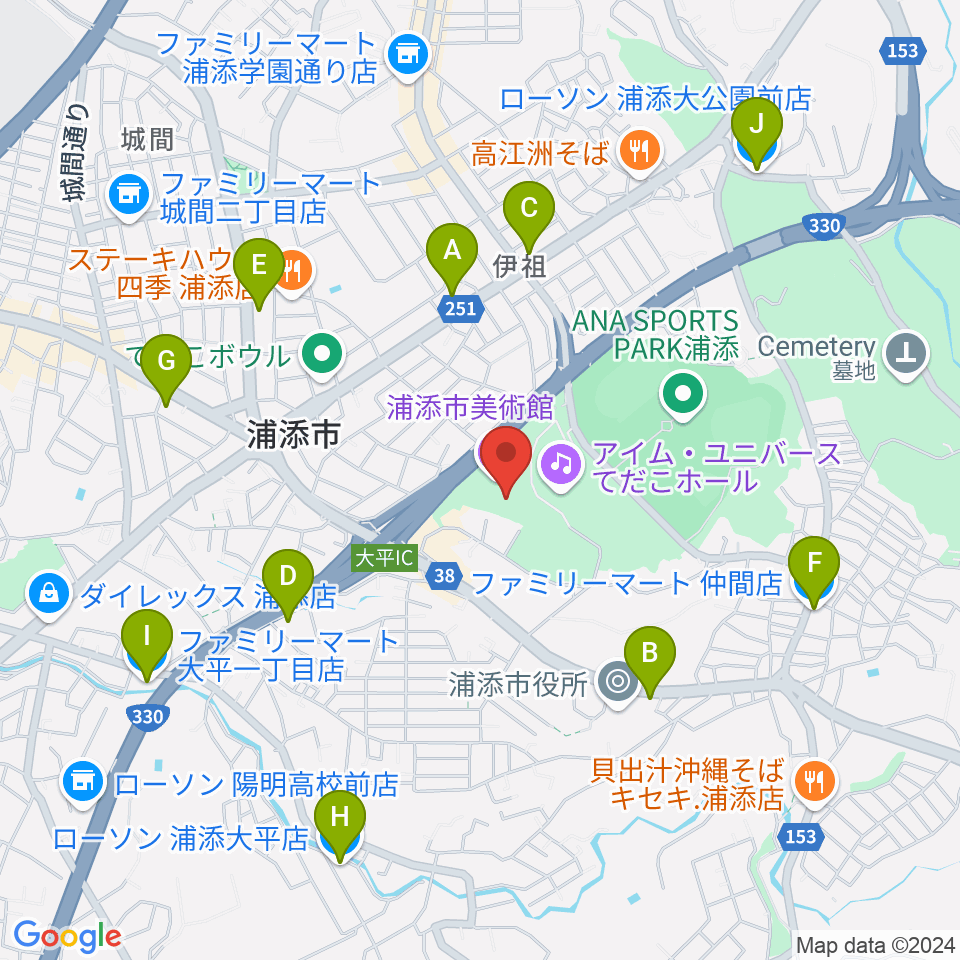 浦添市美術館周辺のコンビニエンスストア一覧地図