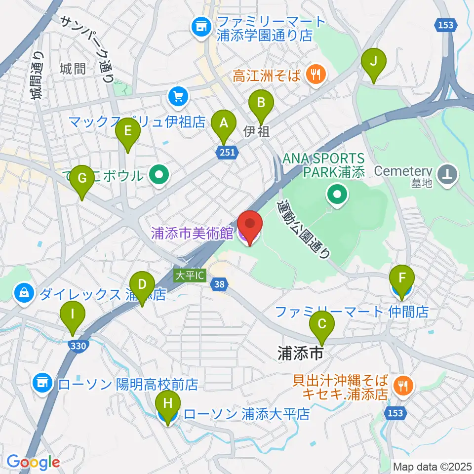 浦添市美術館周辺のコンビニエンスストア一覧地図