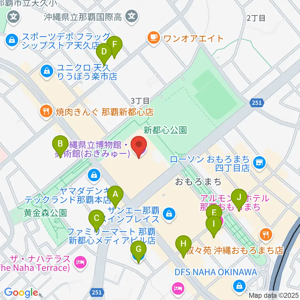 沖縄県立博物館・美術館(おきみゅー)周辺のコンビニエンスストア一覧地図