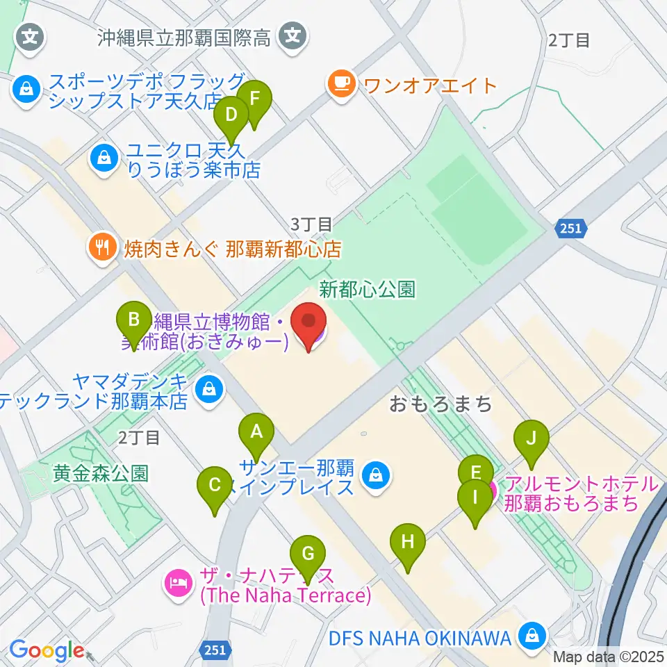 沖縄県立博物館・美術館(おきみゅー)周辺のコンビニエンスストア一覧地図