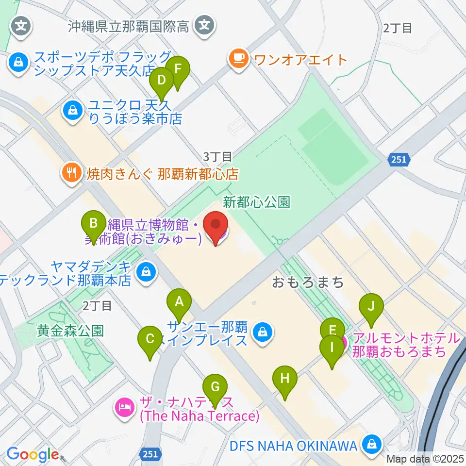 沖縄県立博物館・美術館(おきみゅー)周辺のコンビニエンスストア一覧地図