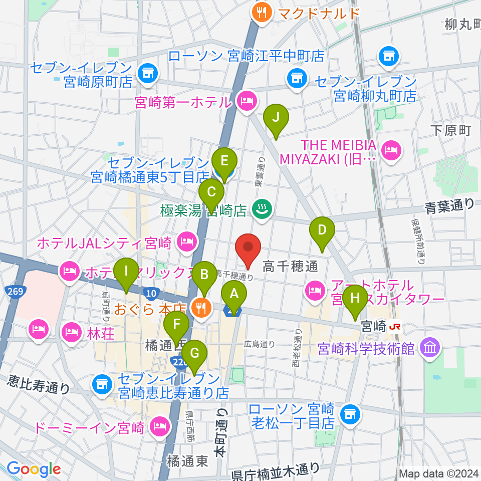 宮崎キネマ館周辺のコンビニエンスストア一覧地図