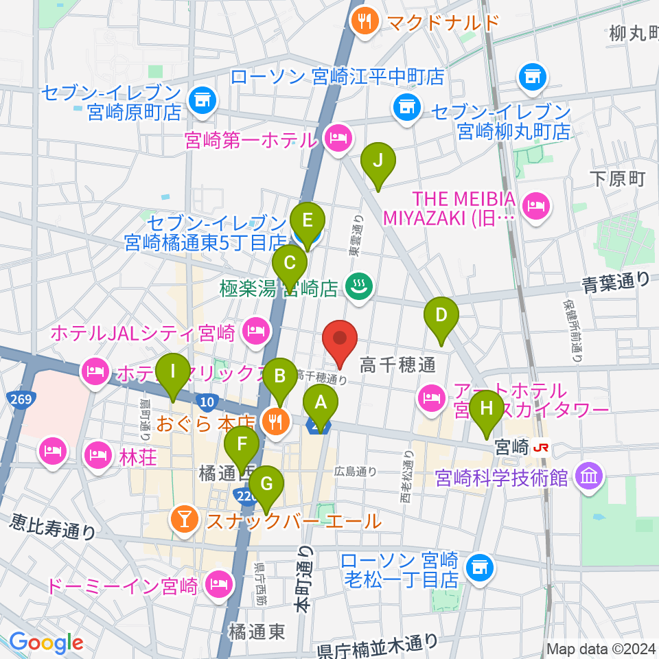 宮崎キネマ館周辺のコンビニエンスストア一覧地図