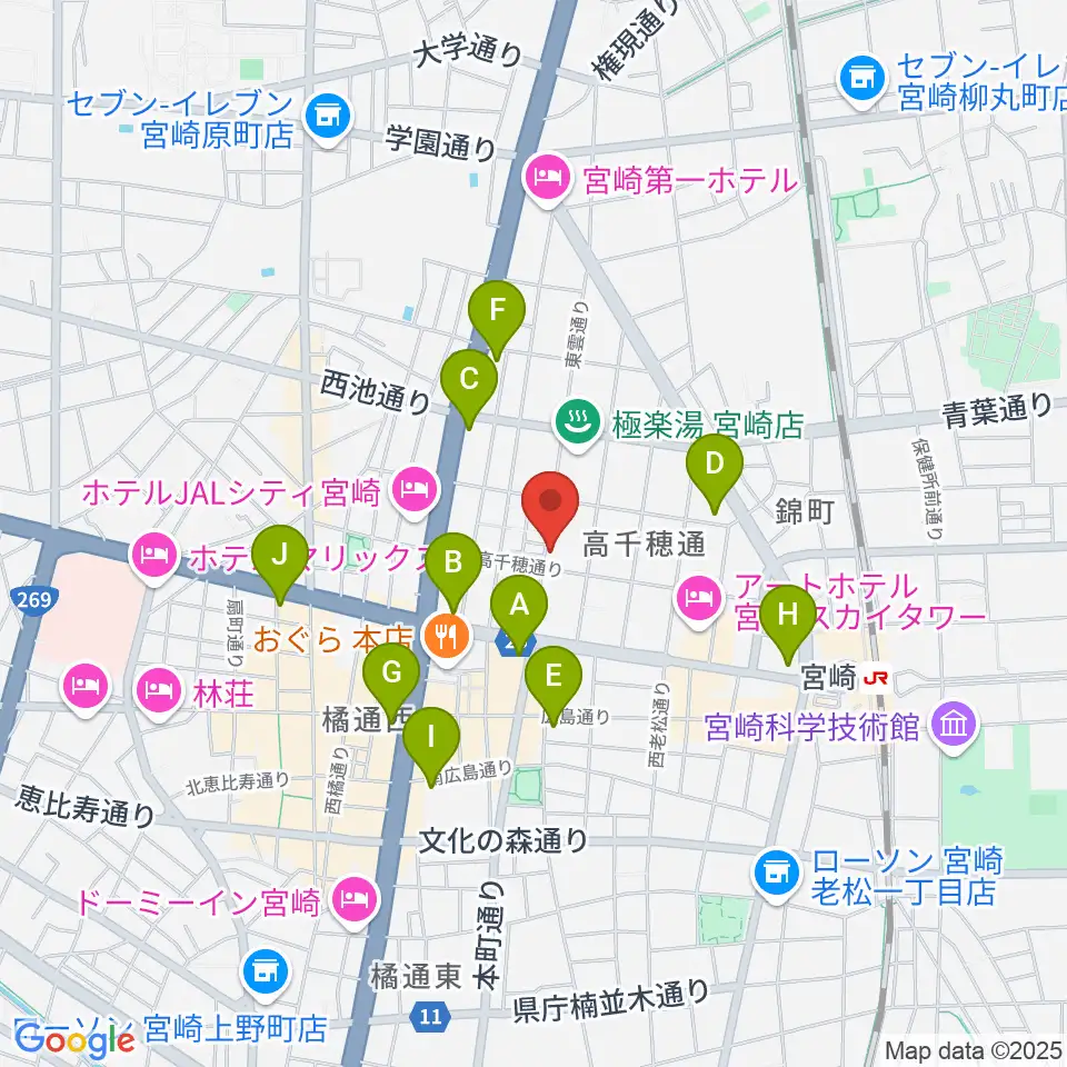 宮崎キネマ館周辺のコンビニエンスストア一覧地図