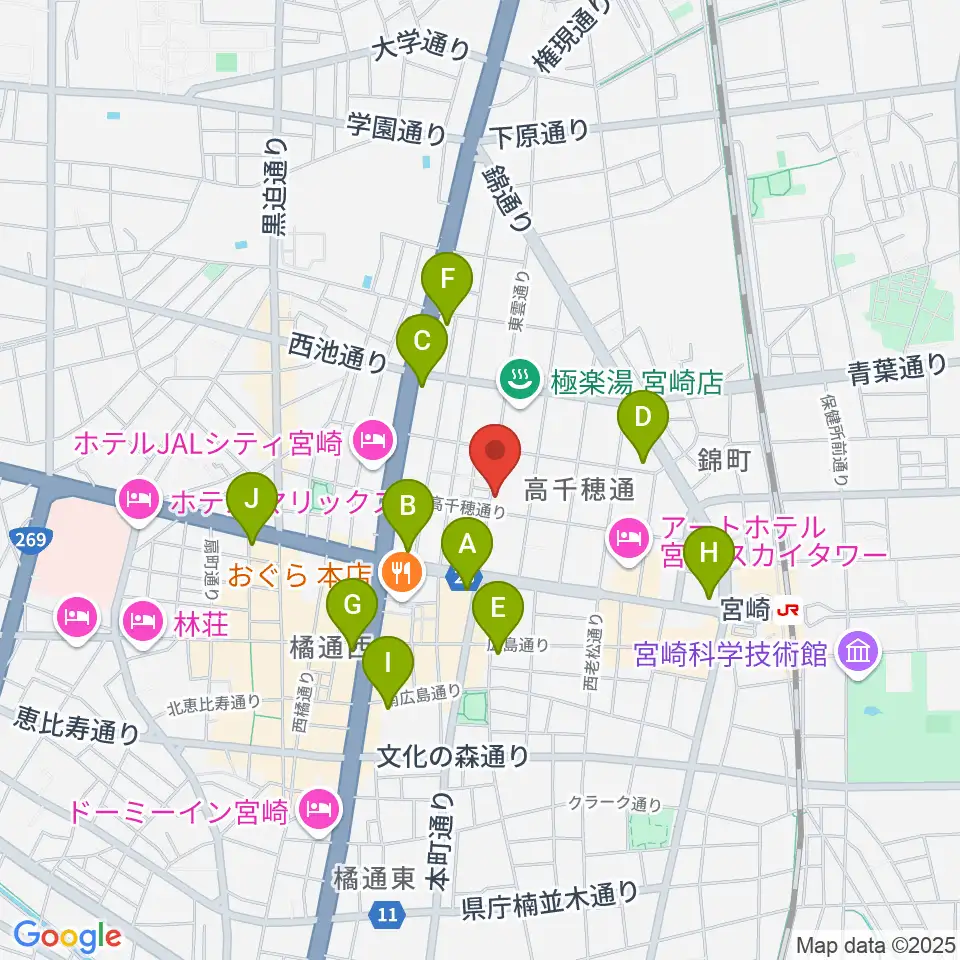 宮崎キネマ館周辺のコンビニエンスストア一覧地図