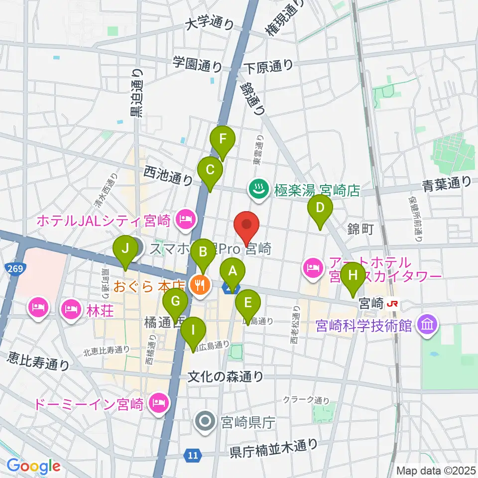 宮崎キネマ館周辺のコンビニエンスストア一覧地図