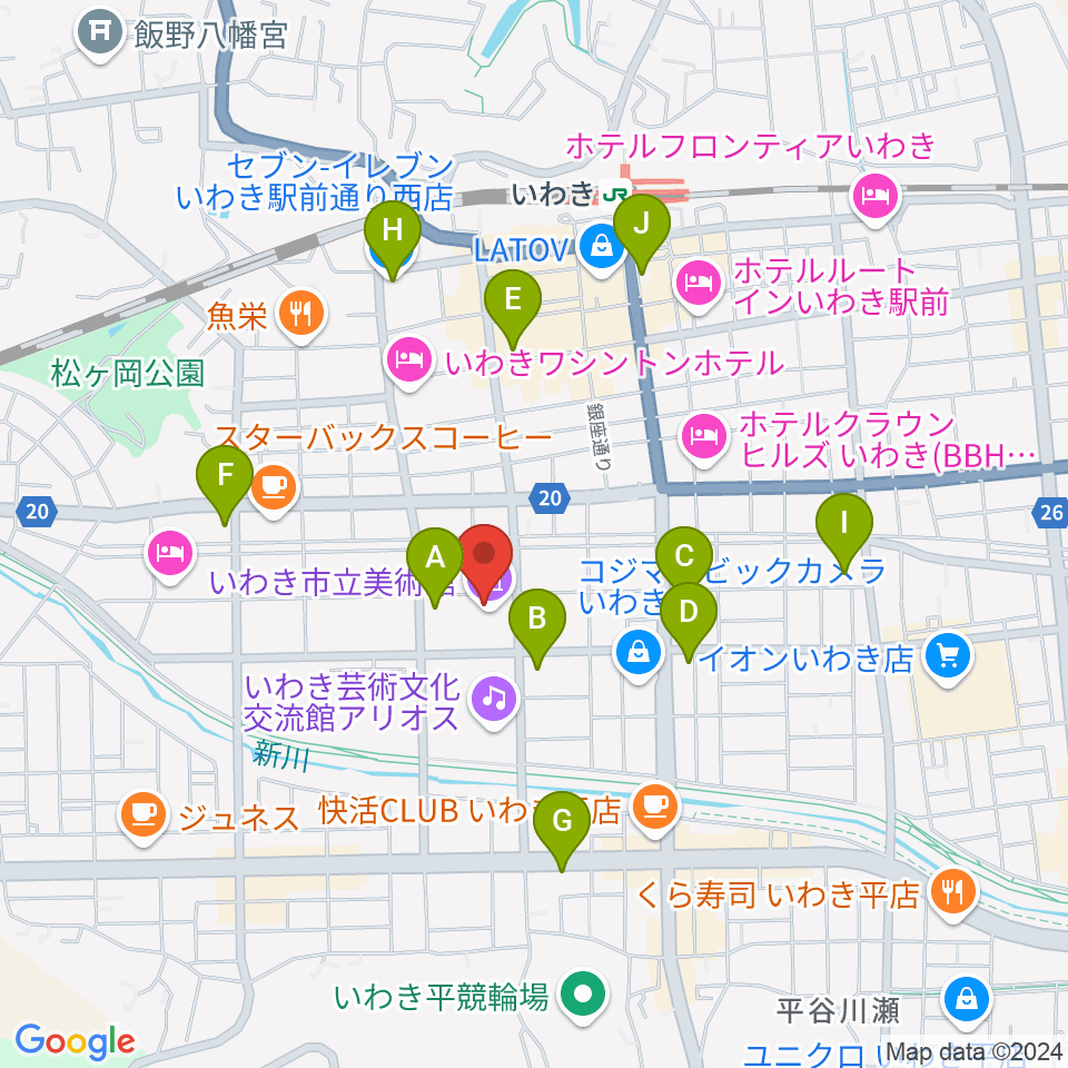 いわき市立美術館周辺のコンビニエンスストア一覧地図