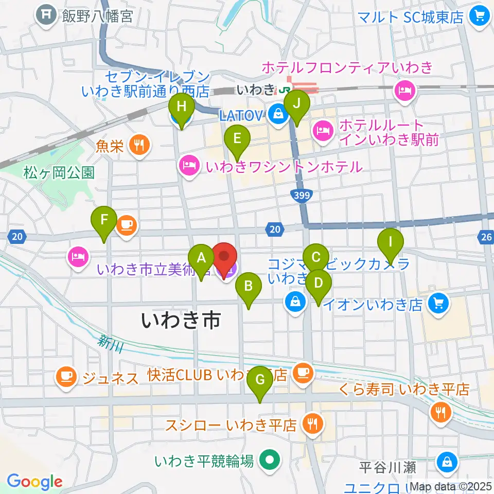 いわき市立美術館周辺のコンビニエンスストア一覧地図