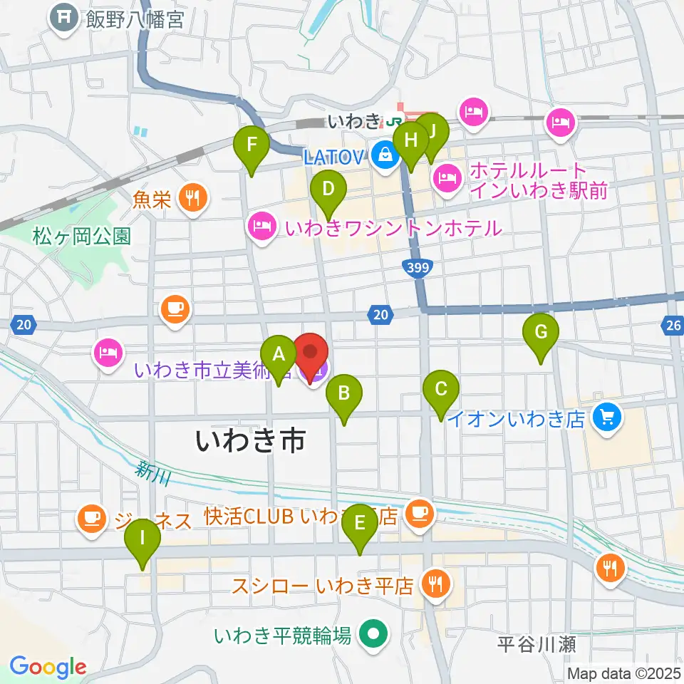 いわき市立美術館周辺のコンビニエンスストア一覧地図