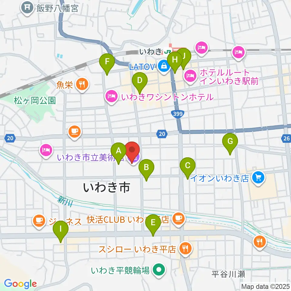 いわき市立美術館周辺のコンビニエンスストア一覧地図