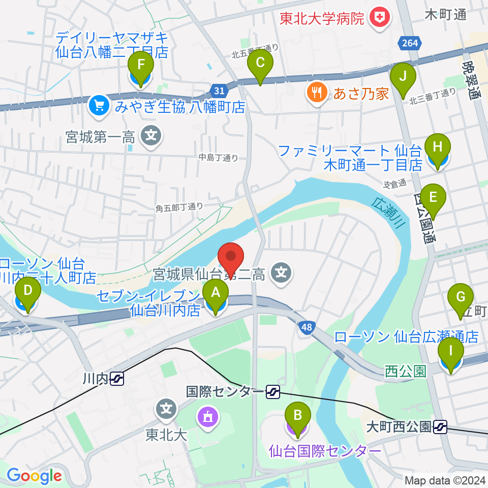 宮城県美術館周辺のコンビニエンスストア一覧地図