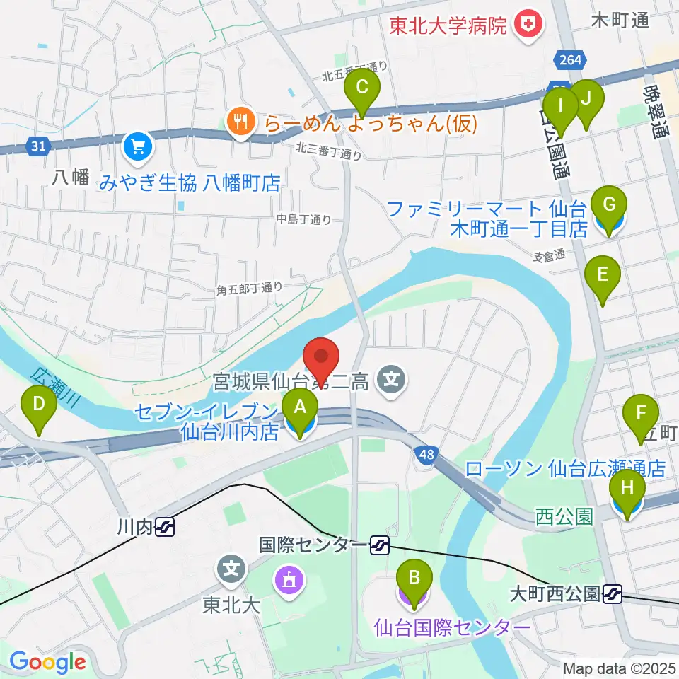 宮城県美術館周辺のコンビニエンスストア一覧地図