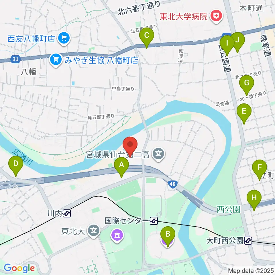 宮城県美術館周辺のコンビニエンスストア一覧地図