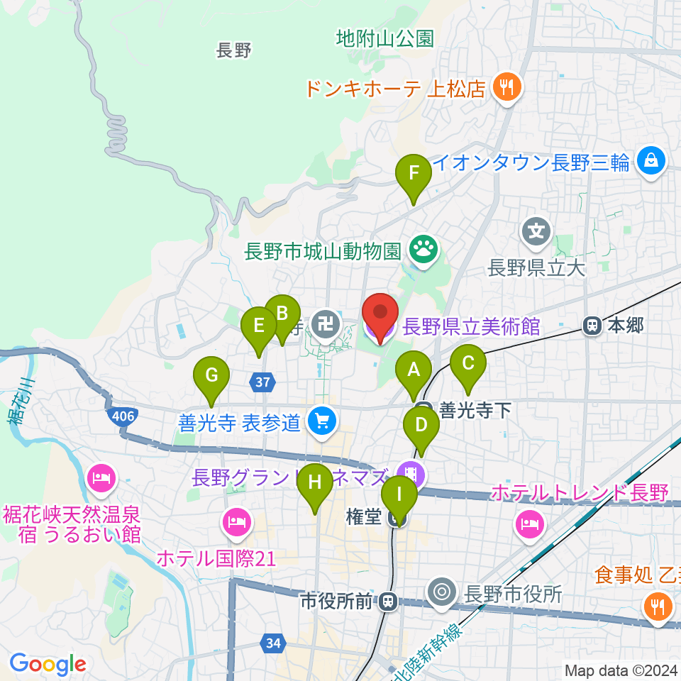 長野県立美術館周辺のコンビニエンスストア一覧地図