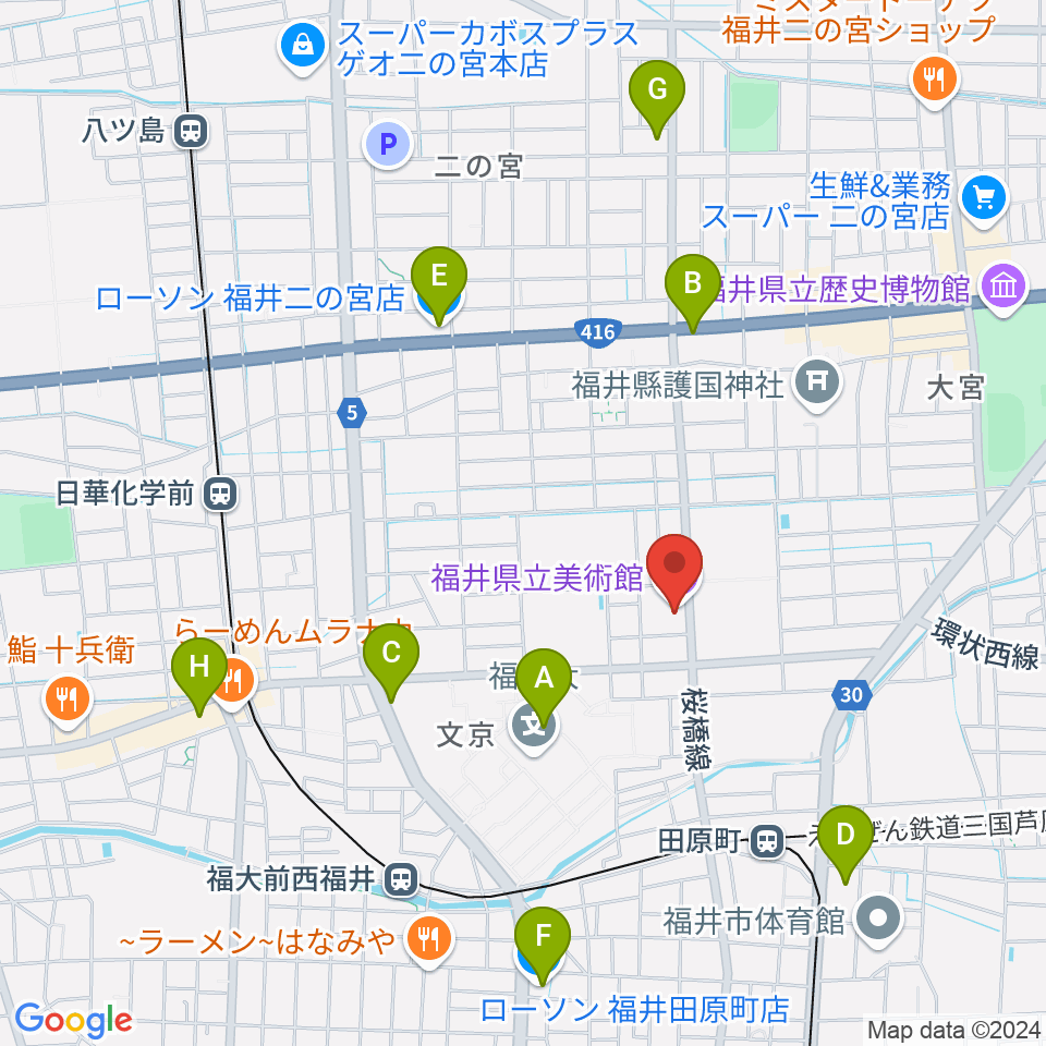 福井県立美術館周辺のコンビニエンスストア一覧地図