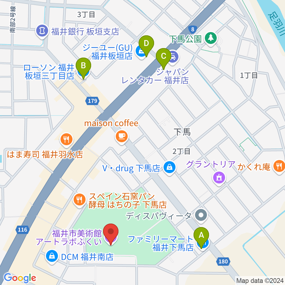 アートラボふくい 福井市美術館周辺のコンビニエンスストア一覧地図