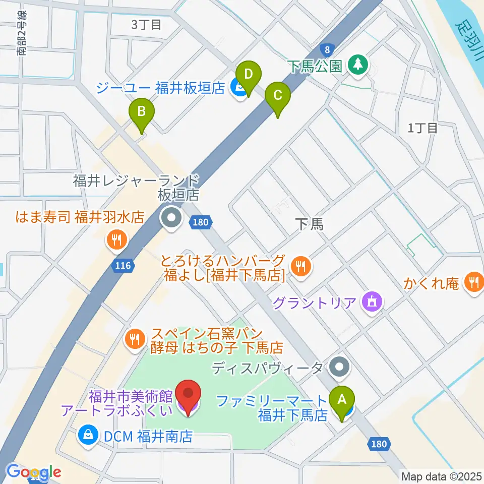 アートラボふくい 福井市美術館周辺のコンビニエンスストア一覧地図