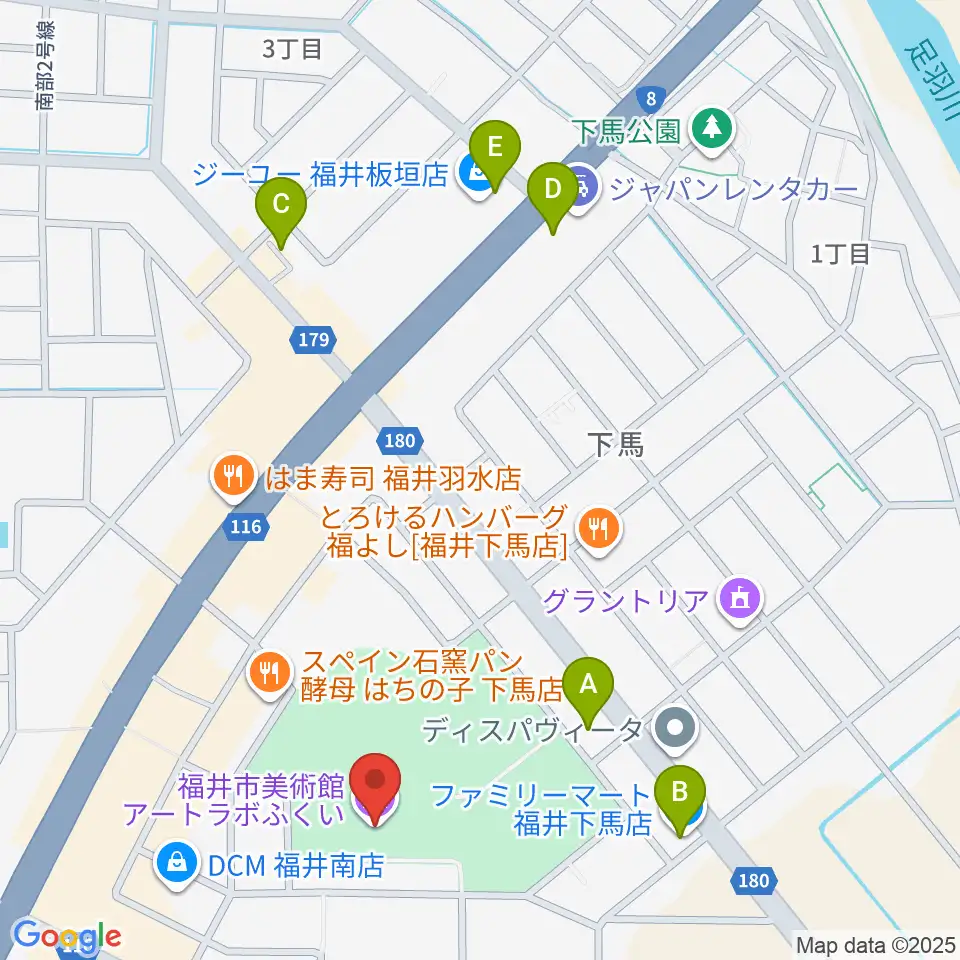 アートラボふくい 福井市美術館周辺のコンビニエンスストア一覧地図