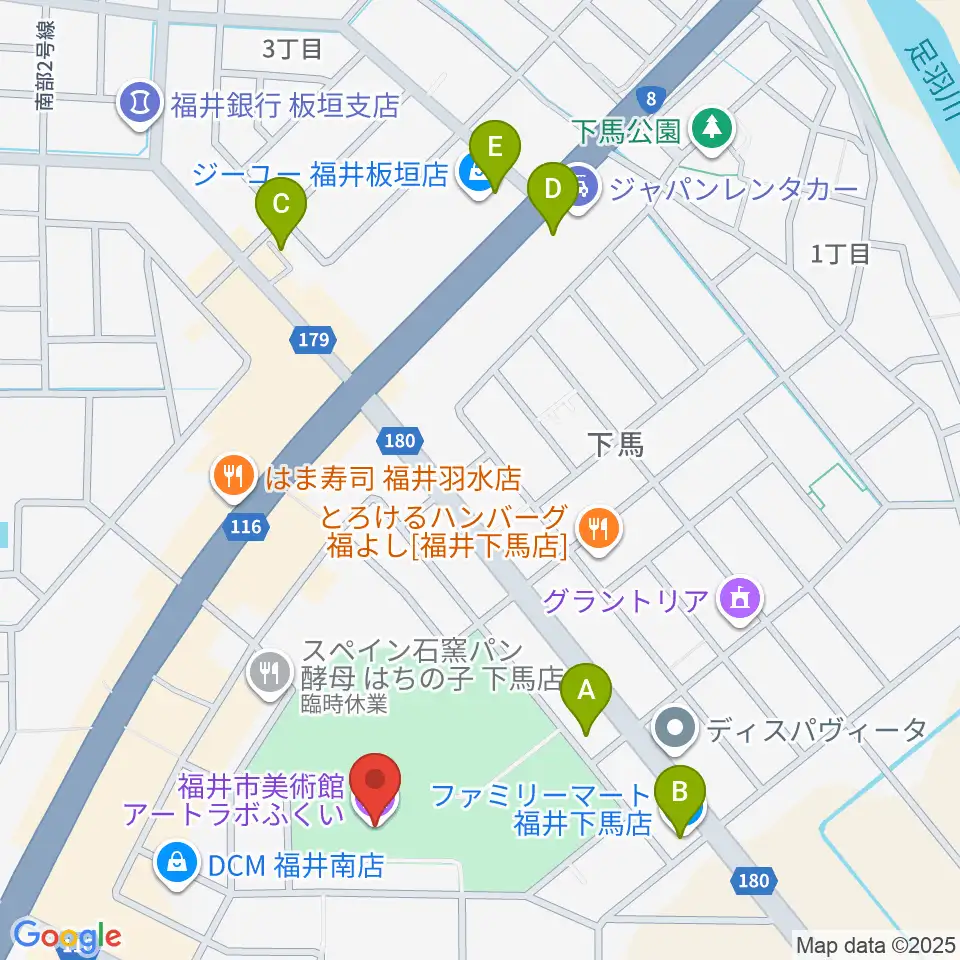 アートラボふくい 福井市美術館周辺のコンビニエンスストア一覧地図