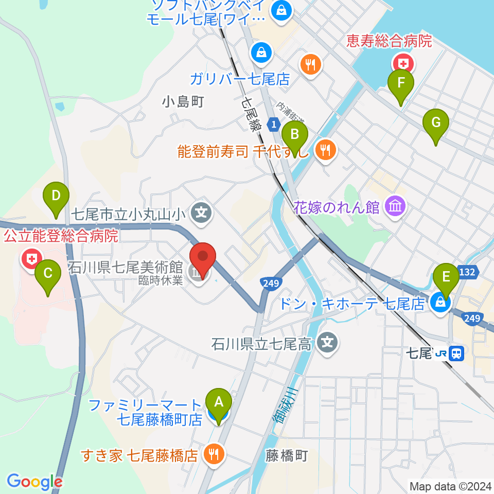 石川県七尾美術館周辺のコンビニエンスストア一覧地図